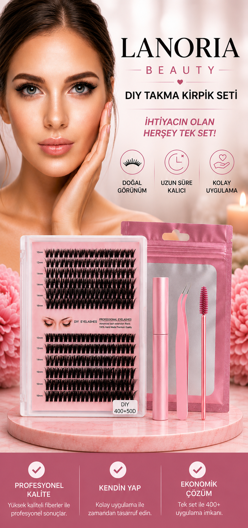 Lanoria Beauty Kirpik Seti + Uygulama Kiti